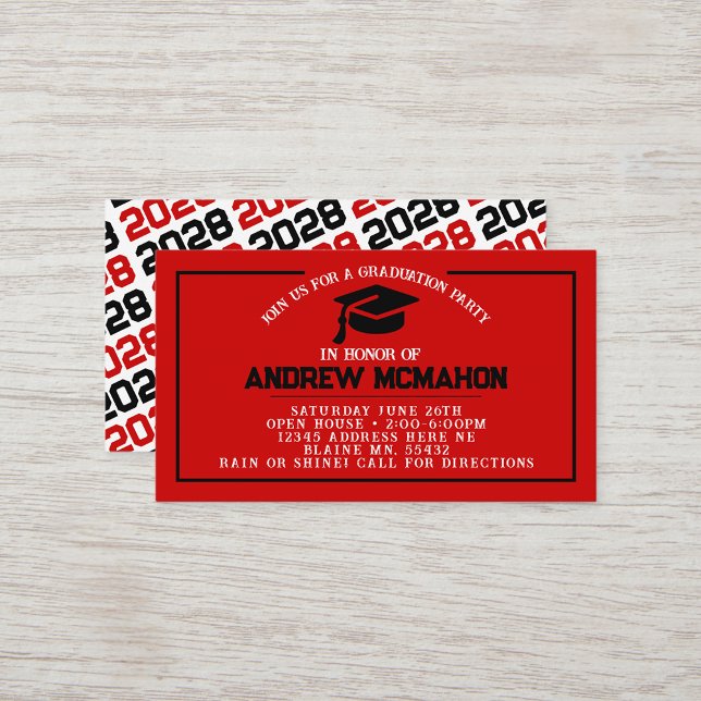 Red & Black Studenten Mini Studenten Inbjudan (Red & Black Mini Graduation Invitations for friends, classmates, teammates or announcement inserts)