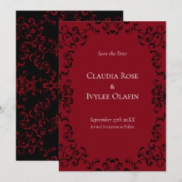 Red & Black Swirl Gothic Bröllop Inbjudningar