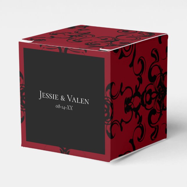 Red & Black Swirl Gothic Bröllop Presentaskar (Framsidan Sidan)
