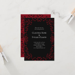 Red & Black Swirl Gothic Bröllop spara datum Inbjudningar