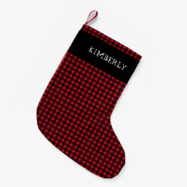 Red Black Tartan Buffalo Play Namn Personlig Liten Julstrumpa