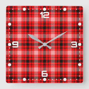 Red Black Tartan Checkered Play Mönster-24899 Fyrkantig Klocka