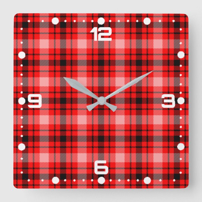 Red Black Tartan Checkered Play Mönster-24899 Fyrkantig Klocka (Framsida)