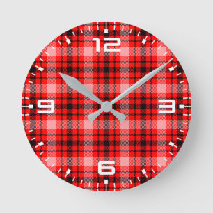 Red Black Tartan Checkered Play Mönster-24899 Rund Klocka