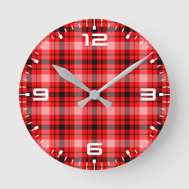 Red Black Tartan Checkered Play Mönster-24899 Rund Klocka (Framsida)