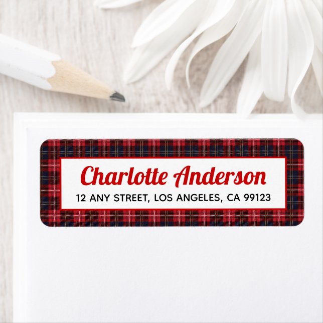 Red Black Tartan Play-Returetiketter Returadress Etikett (Insitu)