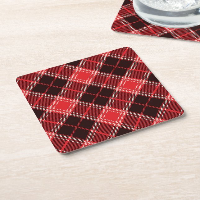 Red Black Tartan Underlägg Papper Kvadrat (Vinklad)