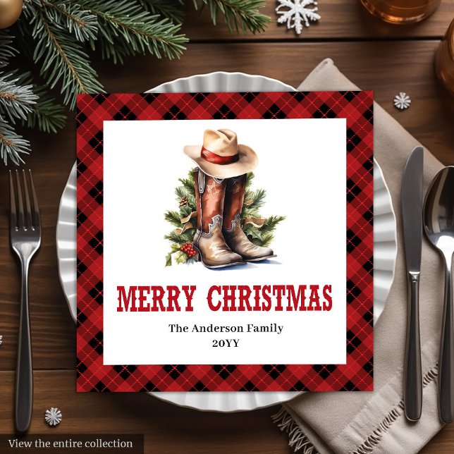 Red black tartan Western Christmas paper napkins Pappersservett (Western Christmas napkins red buffalo plaid tartan

)