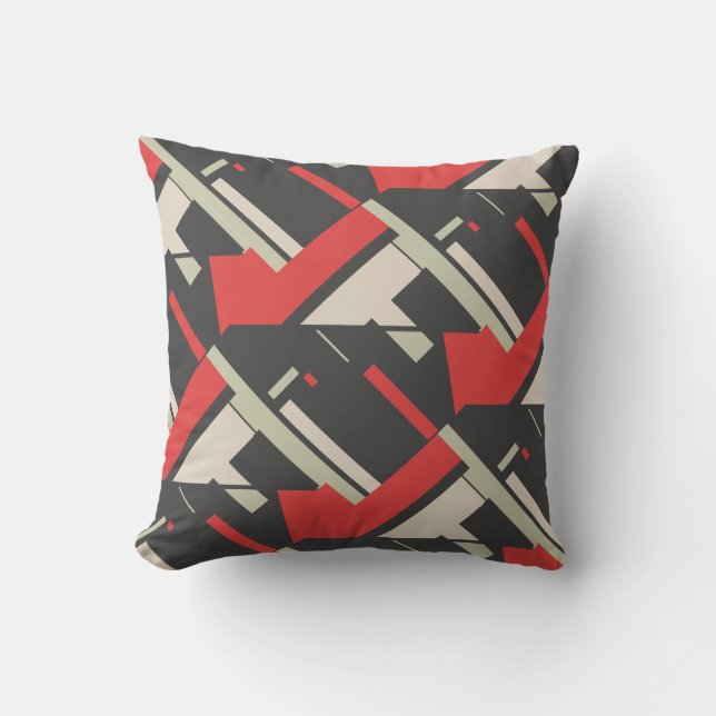 Red Black Taupe Beige Tiled Diagonal Abstrakt Art Kudde (Framsida)