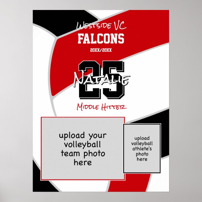 Red Black Team färg volleyball Team-foto Poster (Framsidan)
