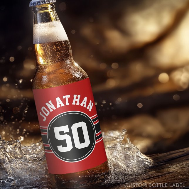 Red Black Team Jersey Fläkt Gear Namn nummer Ölflaska Etikett (Custom Beer Bottle Label)