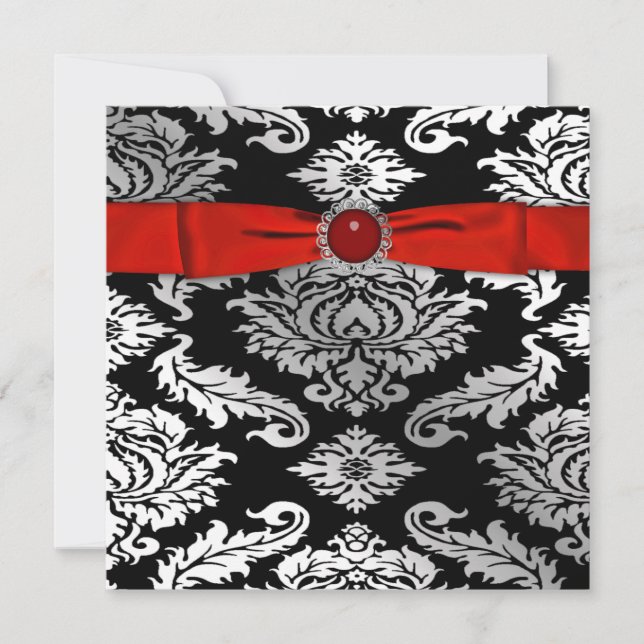 Red Black Tie Black Damask Party-inbjudan Inbjudningar (Framsida)