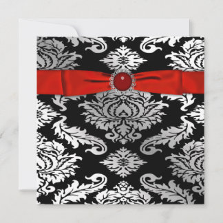 Red Black Tie Black Damask Party-inbjudan Inbjudningar