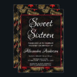 Red & Black Tropical Löv Sweet 16 Födelsedagsfeste Inbjudningar<br><div class="desc">Röda och svarta Tropical Gold Foil Löv Mönster Sweet sixteen sommar Födelsedagsfest inbjudan för en svensk 16:e födelsedagsfest firande. Denna inbjudan till Blommigten Red and Black Hawaiian Tropical Lövs and Flowers är perfekt för en flickas Födelsedagsfest. Kontakta designern om du vill ha anpassade matchande objekt.</div>