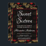 Red & Black Tropical Löv Sweet 16 Födelsedagsfeste Inbjudningar<br><div class="desc">Röda och svarta Tropical Gold Foil Löv Mönster Sweet sixteen sommar Födelsedagsfest inbjudan för en svensk 16:e födelsedagsfest firande. Denna inbjudan till Blommigten Red and Black Hawaiian Tropical Lövs and Flowers är perfekt för en flickas Födelsedagsfest. Kontakta designern om du vill ha anpassade matchande objekt.</div>