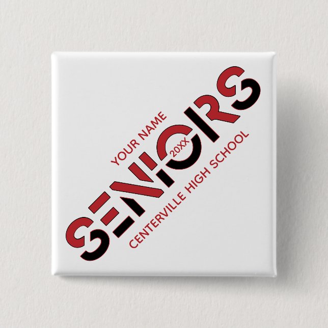 Red & Black Two-Färg Seniors Sliced Brev Knapp (Framsida)