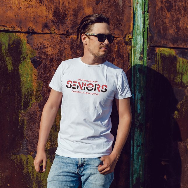 Red & Black Two-Färg Seniors Sliced Brev T Shirt (Skapare uppladdad)