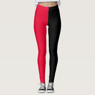 Red Black Two Tone Halva Färg Split Leggings