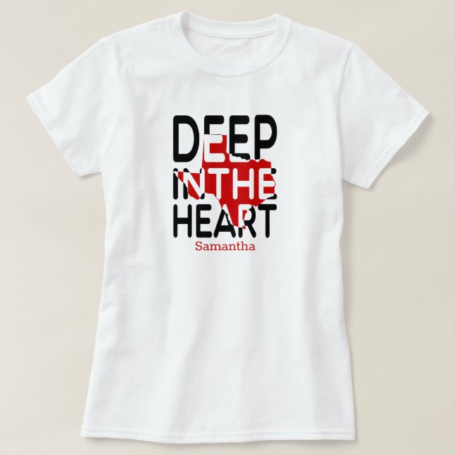 Red & Black TX State Cutout Deep in Heart T Shirt (Design framsida)