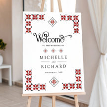 Red Black Ukrainian Wedding Welcome Sign