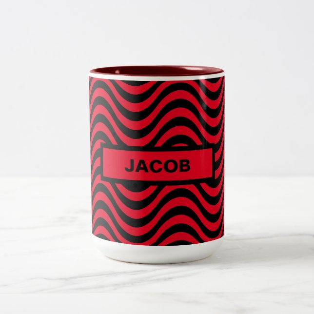 Red & Black Vågigt Mönster SVG-eget namn, ZEA Två-Tonad Mugg (Center)