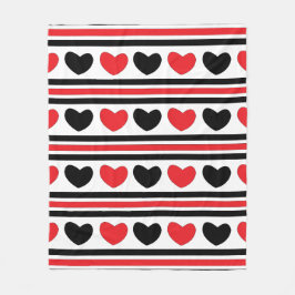 Red Black Valentines day Hearts Rand Mönster Fleecefilt