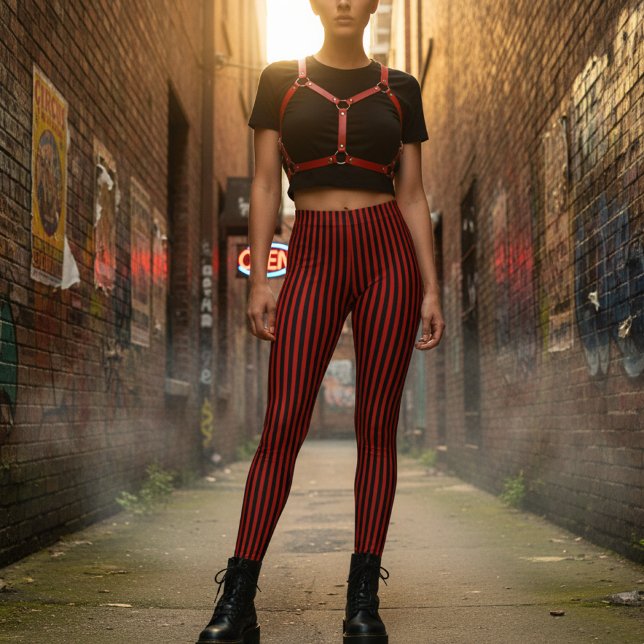 Red & Black Vertical Striped Leggings (Skapare uppladdad)