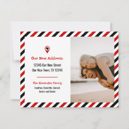 Red & Black Vi har Flyttat Stripe Flytta Photo