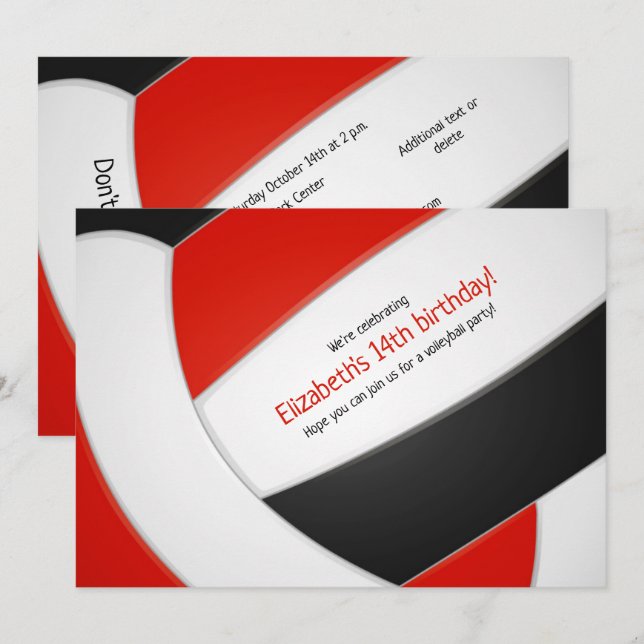 Red Black volleyball-pojkar födelsedagsfest Inbjudningar (Fram/baksida)