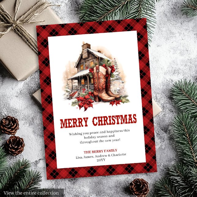 Red black Western card buffalo plaid Christmas Julkort (Red black Western card buffalo plaid Christmas

)