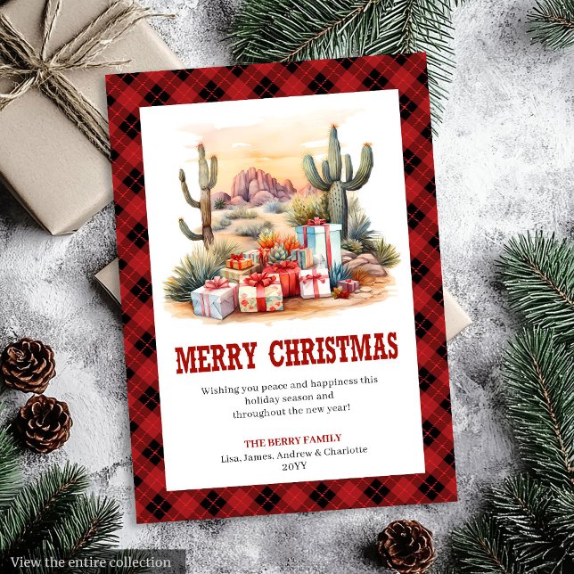 Red Black Western Check Holiday Greeting Card Julkort (Red Black Western Check Holiday Greeting Card)