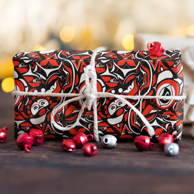 Red Black White Abstract Haida Face Native Art Presentpapper (Skapare uppladdad)