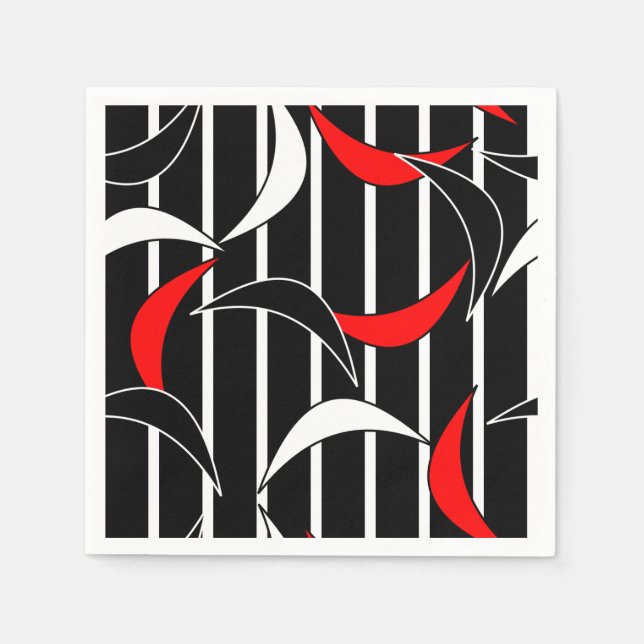 Red, Black & White Abstrakt Boomerang Design Pappersservett (Framsidan)