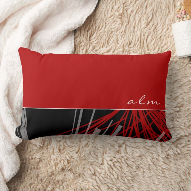 Red Black & White Abstrakt Rosett band | Monogram Lumbarkudde (Filt)