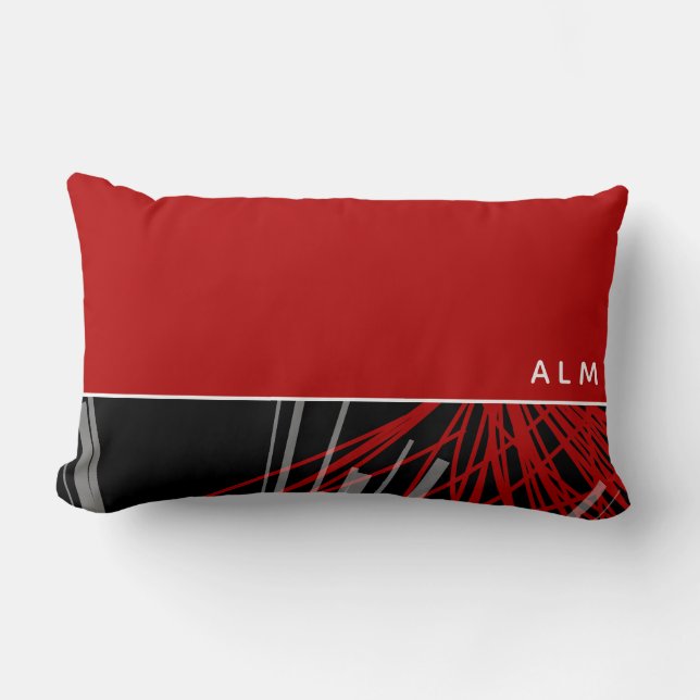 Red Black & White Abstrakt Rosett band | Monogram Lumbarkudde (Framsida)