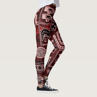 Red-Black White African Motif Leggings