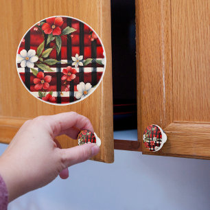 Red Black White Blommigt Play Farmhouse Knopp