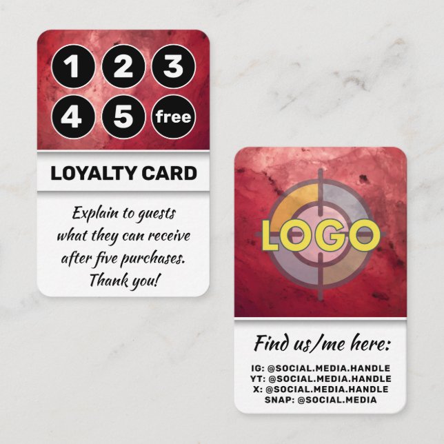 Red Black & White Bold Rewards Dynamic Business Lojalitetskort (Fram/baksida)