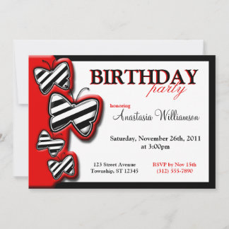 Red Black & White Butterfly Birthday-inbjudningar Inbjudningar