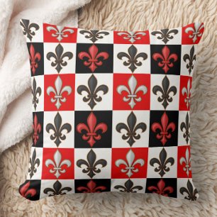 Red Black White Checkered Fleur-de-lis Design Kudde
