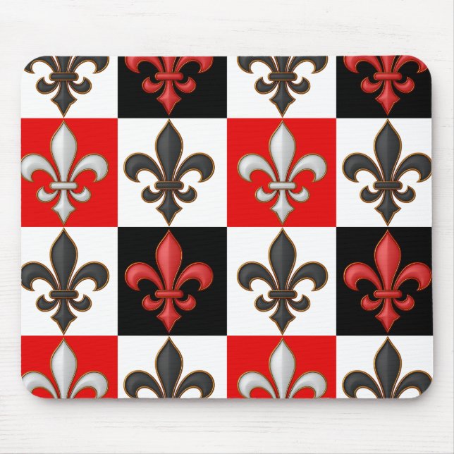Red Black White Checkered Fleur-de-lis Design Musmatta (Framsidan)