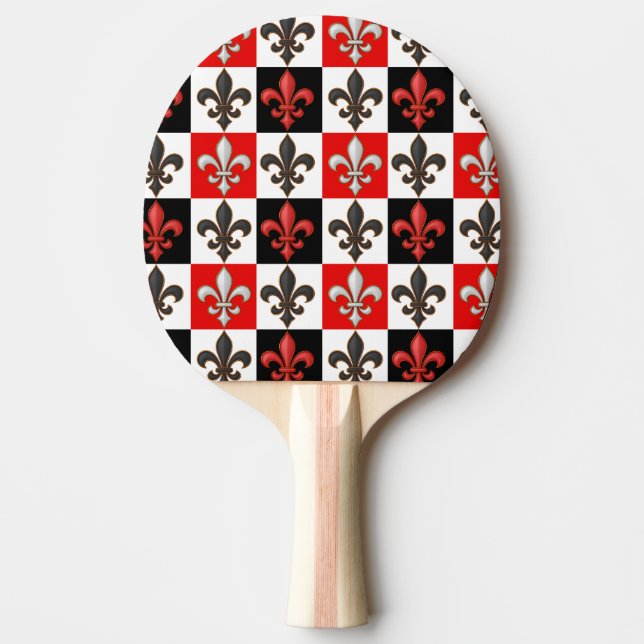 Red Black White Checkered Fleur-de-lis Design Pingisracket (Framsidan)
