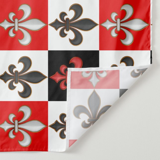 Red Black White Checkered Fleur-de-lis Design Tyg (Skapare uppladdad)