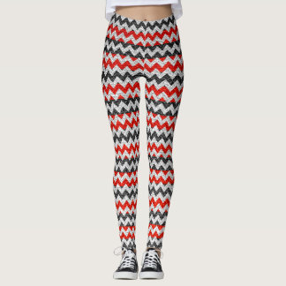 Red Black White Chevron Modern Leather Leggings
