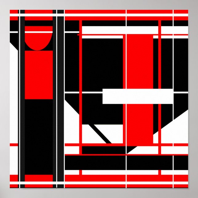 Red Black White Complex Geometric Abstract Design Poster (Framsidan)