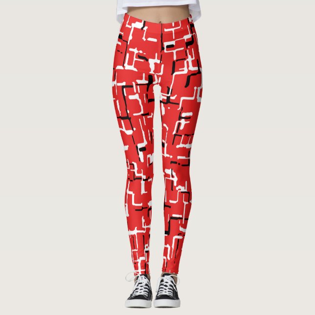 Red Black White Cute Coola Mönster Leggings (Framsida)
