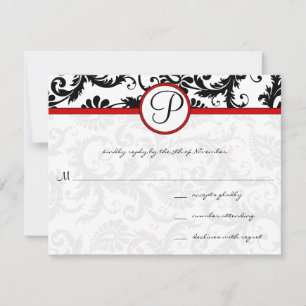 Red Black White Damask Blommigt Swirl OSA kort