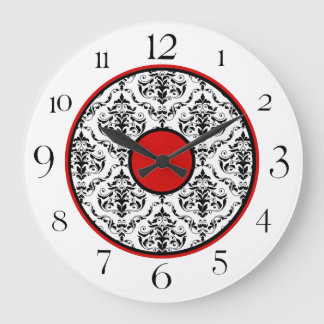 Red Black & White Damask Elegant 10,75-tumsklocka Stor Klocka