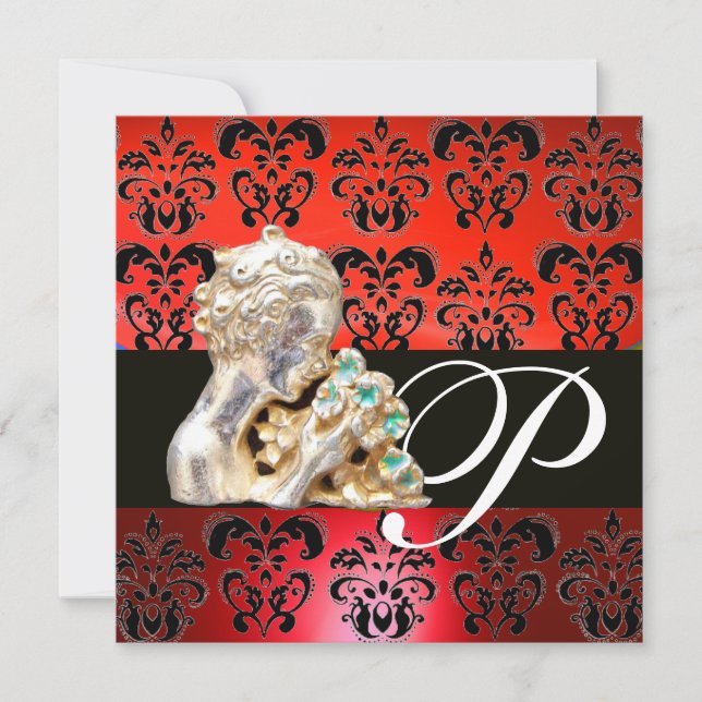 RED,BLACK, WHITE DAMASK JEWEL MONOGRAM INBJUDNINGAR (Framsida)