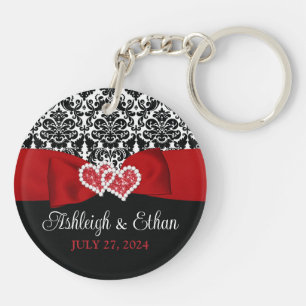 Red, Black, White Damask Kärlek Hearts Bröllop